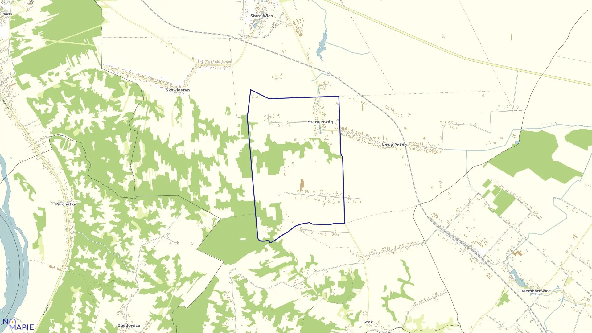 Mapa obrębu STARY POŻÓG w gminie Końskowola